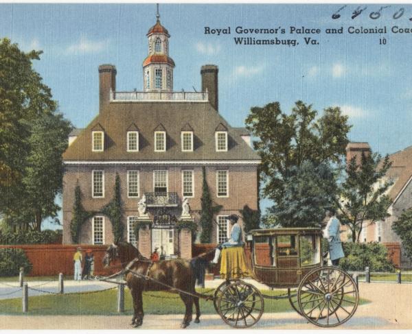 Print of the Royal Governor's Palace and Colonial Coach, Williamsburg, Va. 