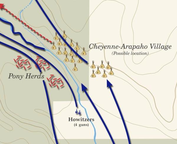 A map of the Sand Creek Massacre on November 29, 1864