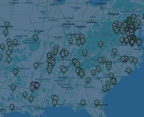 Portion of American Battlefield Trust Saved Land Interactive Map