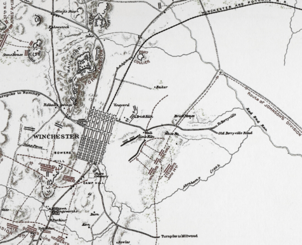 A historical map of the Battle of Second Winchester