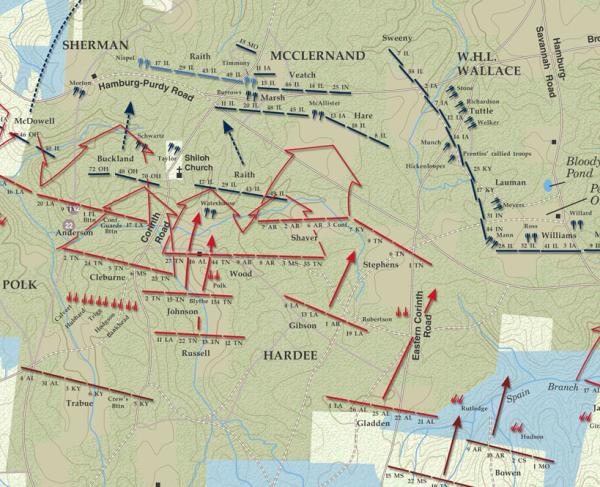 Shiloh - April 6, 1862 - 10am to Noon Battle Map