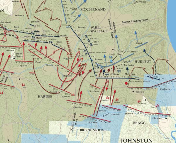 Shiloh - April 6, 1862 - Noon to 4:30pm Battle Map