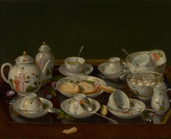 Painting of a tea set. 