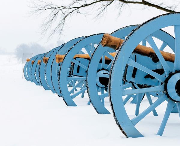 Cannons in the snow at Valley Forge