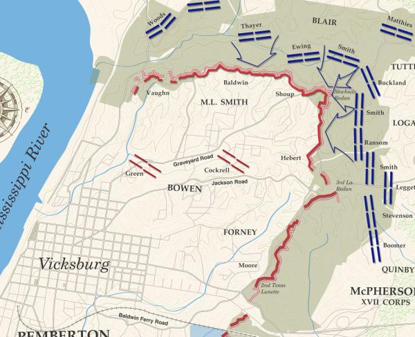 Battle map of the Siege of Vicksburg on May 19, 1863