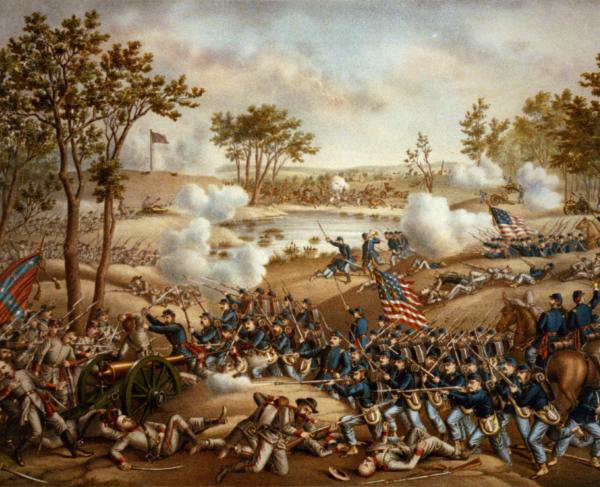 A Kurz and Alison lithograph of the Battle of Cold Harbor.