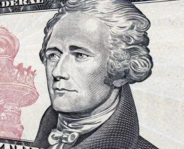 An illustration Alexander Hamilton on a $10 bill
