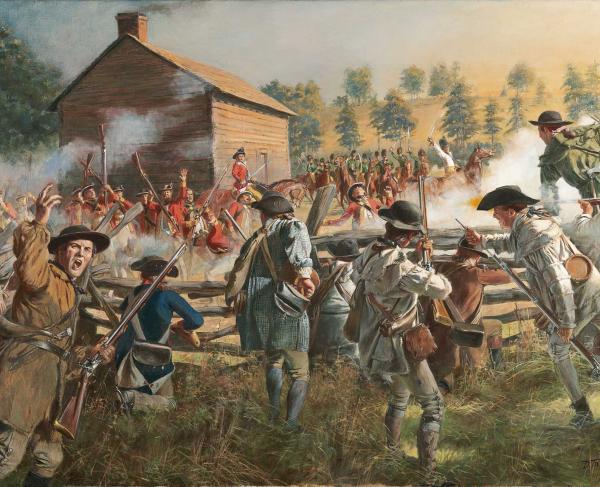 Artist's depiction of Huck's Defeat at Williamson's Plantation, 1780