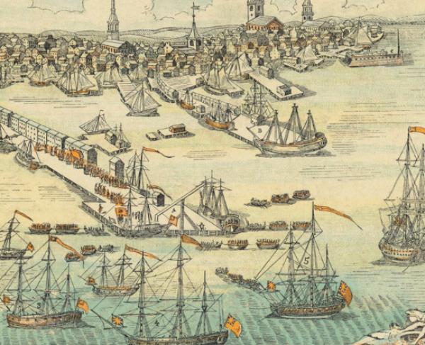 An engraving of the port of Boston