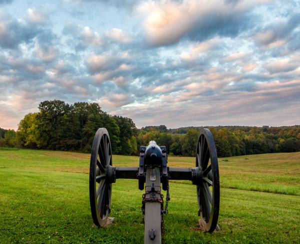 A lone cannon stands on the Sailors Creek Battlefield