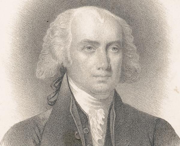 Print shows James Madison, head-and-shoulders portrait, facing slightly right. Includes facsimile signature.
