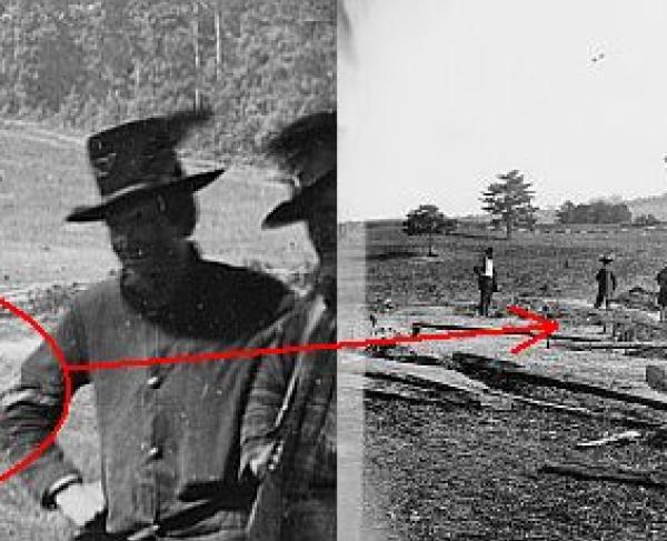 Soldiers walking across Cedar Mountain