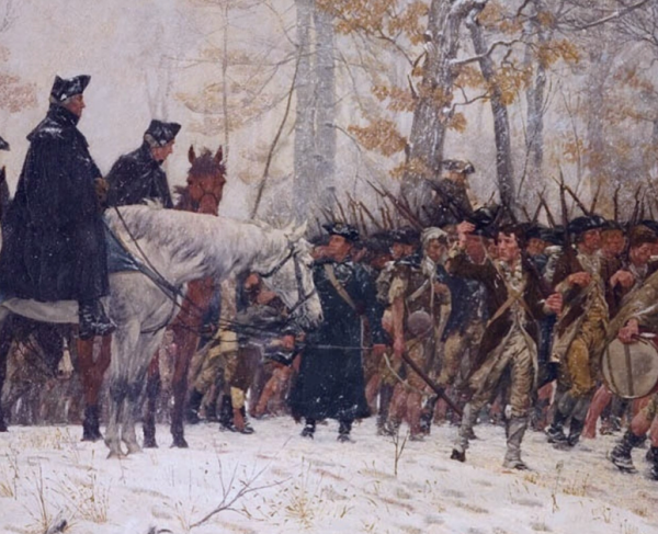 Continental soldiers marching in the winter