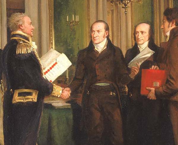 This painting depicts the signing of the Treaty of Ghent. 