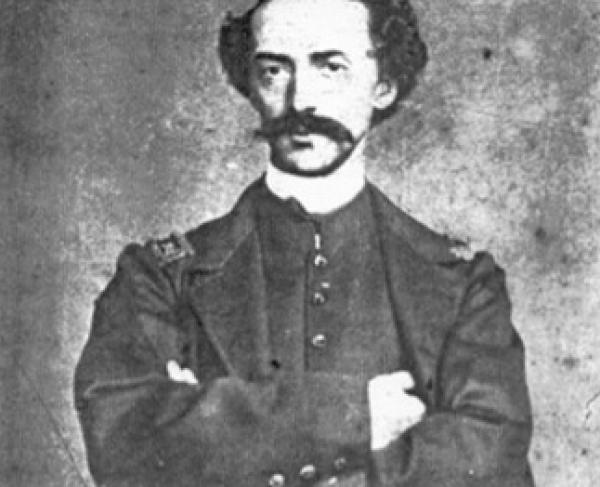Photograph of a man with a Union uniform and a large mustache. 