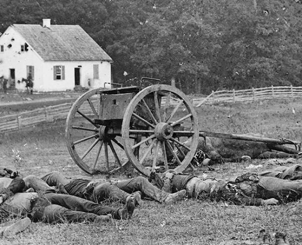 This is an image depicting casualties on the Antietam battlefield. 
