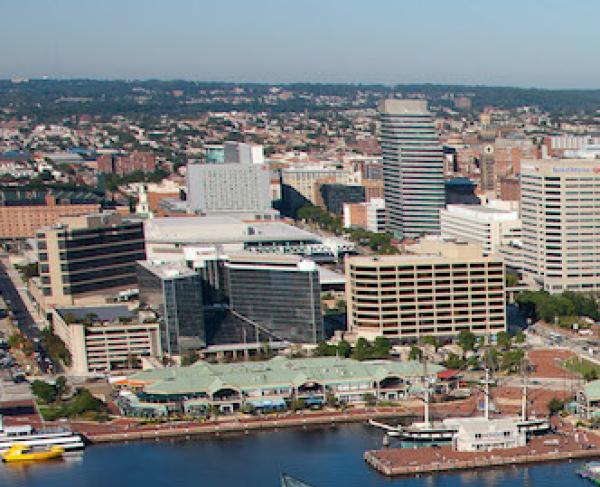 A panoramic photo of the Baltimore Skyline