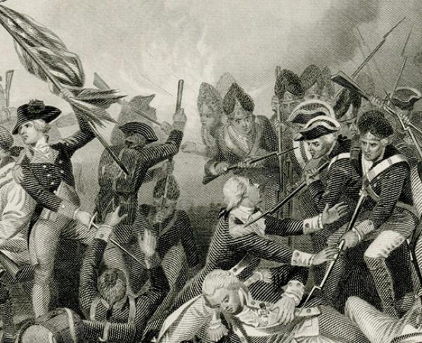 Illustration of troops piling at the Battle of Camden