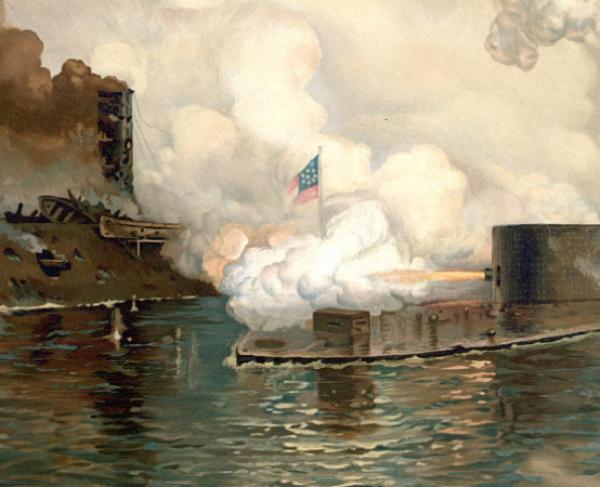 Painting of the CSS Virginia and USS Monitor