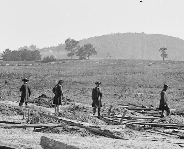 Photograph of soldiers in the distance at Cedar Mountain
