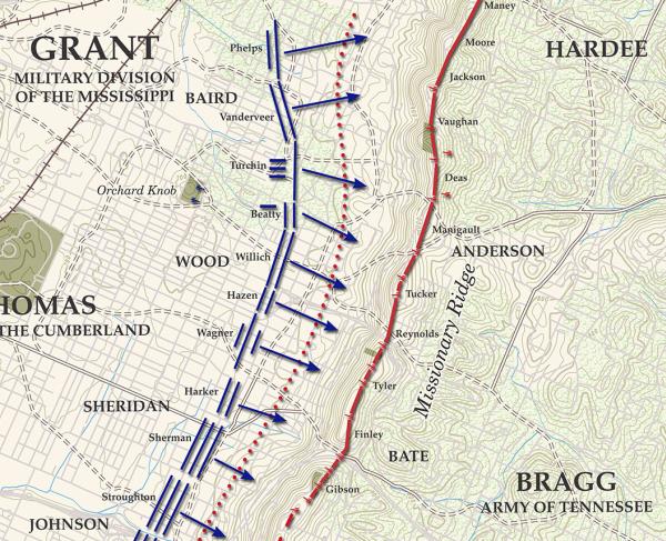 Chattanooga - Missionary Ridge - November 25, 1863 - 4pm Battle Map