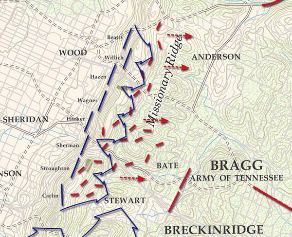 Chattanooga - Missionary Ridge - November 25, 1863 - 5pm Battle Map