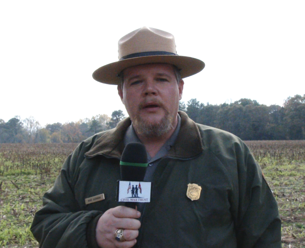 This is a screen cap of park ranger and historian Mike Gorman from the Cold Harbor Appeal video. 