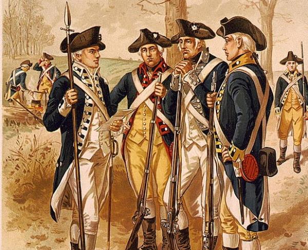 An illustration of four Continental soldiers