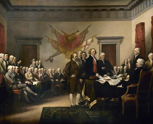 Founding Fathers with the Declaration of Independence