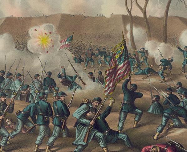 Painted illustration of the Fort Donelson Battle