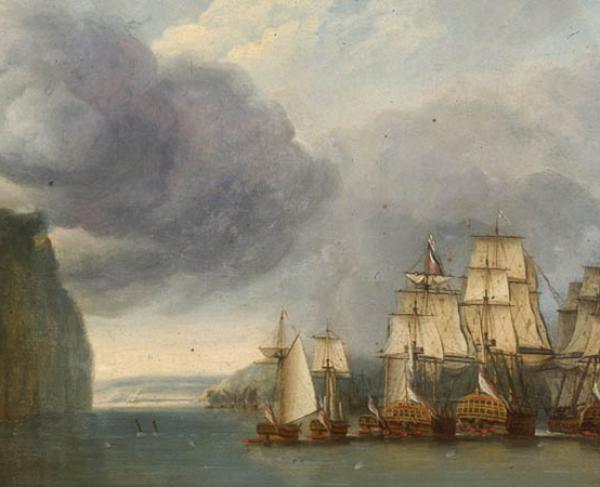 Illustration of a ship surrounded by smoke at Fort Washington