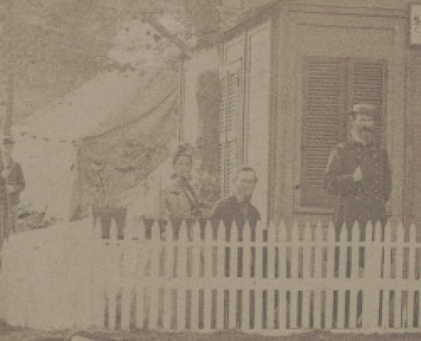 U.S. Sanitary Commission convalescent camp relief station, Alexandria, Va., with nurse Amy M. Bradley