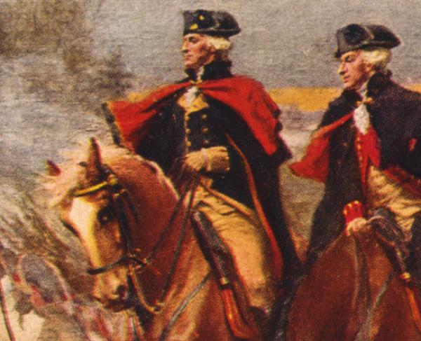 Washington and Lafayette at Valley Forge / painting by Dunsmore.