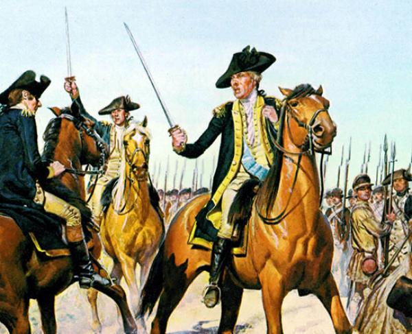 Painting of troops converging at Monmouth