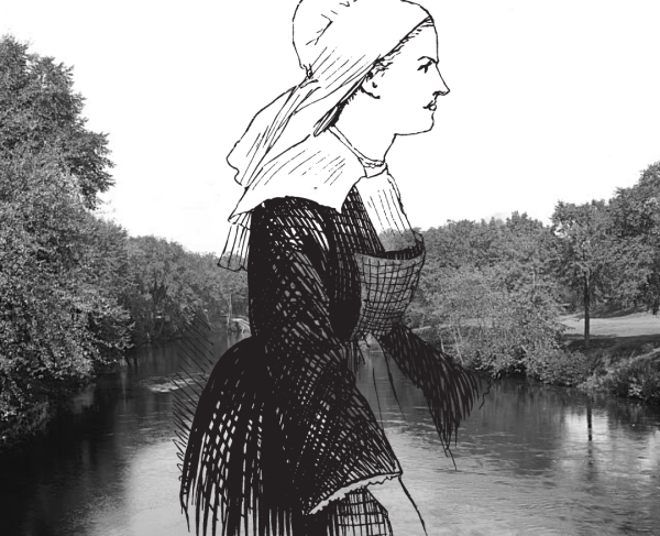 Silhouette of a woman in front of a river. 