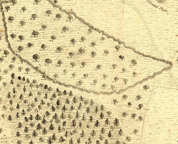 This is a sketched map detailing the landscape of Fort Stanwix. 