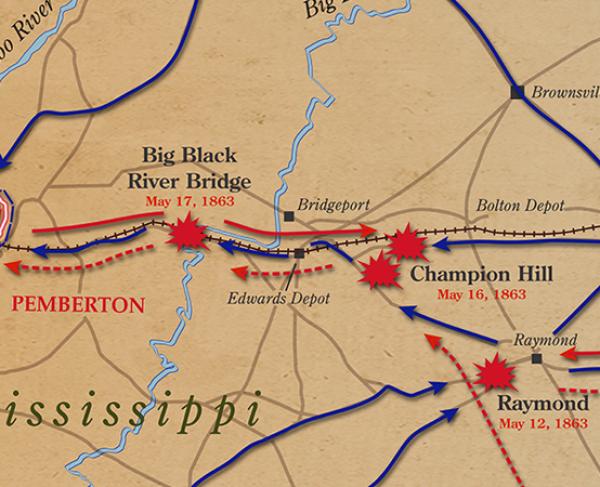 Map of the military tactics used at Vicksburg