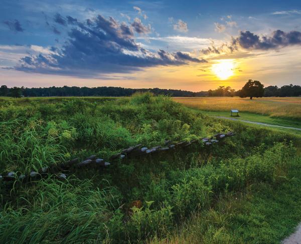 Photograph of a sunset over the Yorktown battlefield