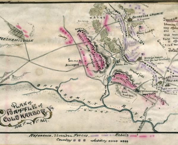 This is a map detailing the military tactics used at the Battle of Cold Harbor. 