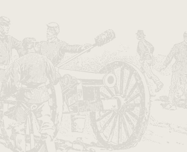 This is a sketch of a band of soldiers standing next to a cannon. 