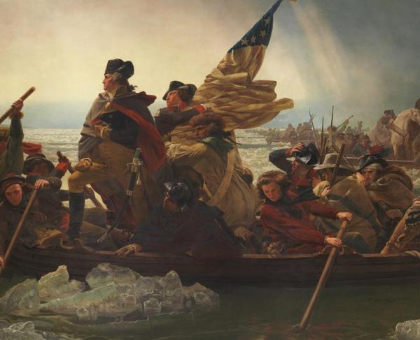 This is a painting of  Washington Crossing the Delaware. 