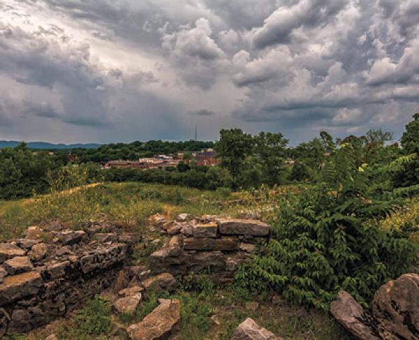 This is a photograph of the Nashville Ruins on a cloudy day. 
