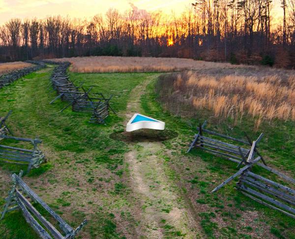 A directional arrow hovers over a battlefield trial