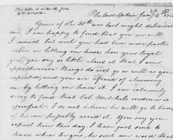 Peggy Shippen Letter to Benedict Arnold Excerpt