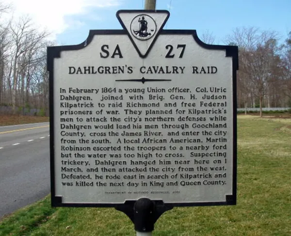 Dahlgren's Cavalry Raid Historic Highway Marker