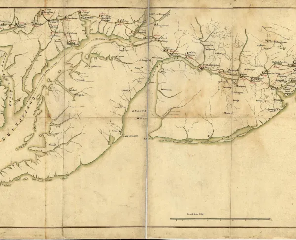 18th-century map of a portion of the Washington-Rochambeau Revolutionary Route National Historic Trail
