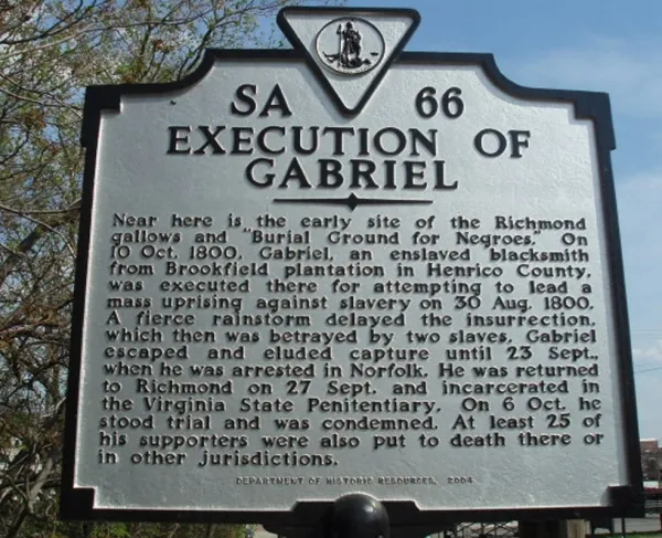 Execution of Gabriel Historic Marker