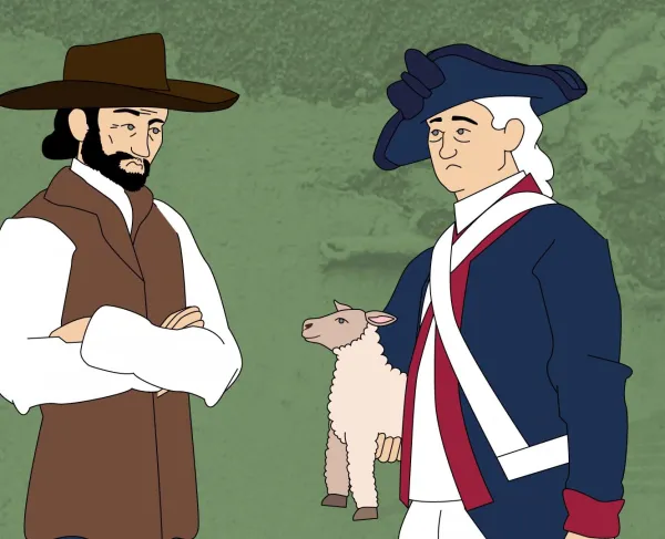 A still from the video Foraging: Feeding Soldiers in the Revolution