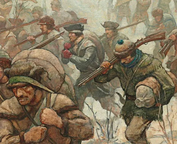 A detail from an oil painting depicting Arnold’s March to Quebec