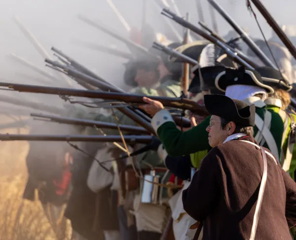 Continental Army reenactors at 2026 Battle of Princeton Reenactment